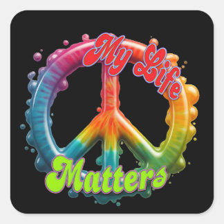 Sticker Carré Hippie Amour Paix La Vie Compte Personnalisé 