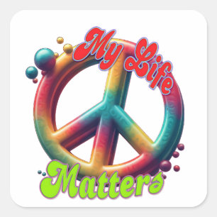 Sticker Carré Hippie Amour Paix La Vie Compte Personnalisé