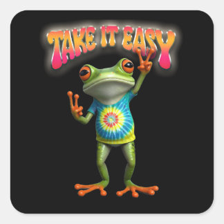Sticker Carré Hippie Frog Take it Easy Fun Colorful 