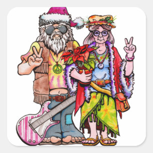 Sticker Carré Hippie Santa Couple