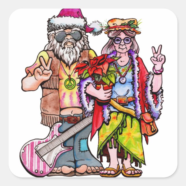 Sticker Carré Hippie Santa Couple (Devant)