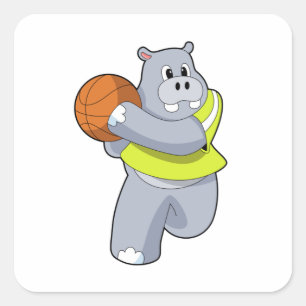 Sticker Carré Hippo as basketball player with basketball.PNG