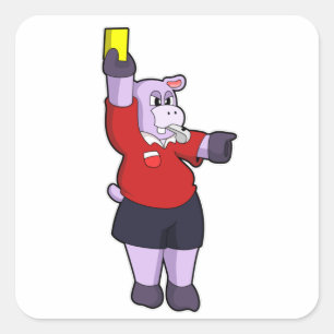 Sticker Carré Hippo au football en tant qu'arbitre