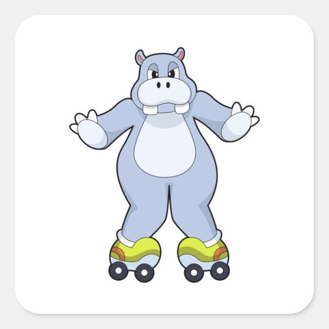 Sticker Carré Hippo avec patins à rouleaux (Devant)