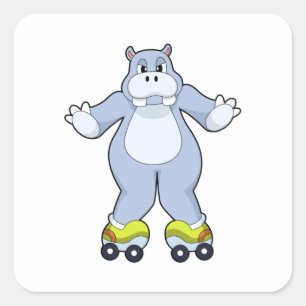 Sticker Carré Hippo avec patins à rouleaux