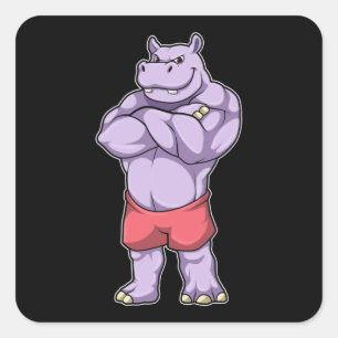 Sticker Carré Hippo comme Bodybuilder extrême