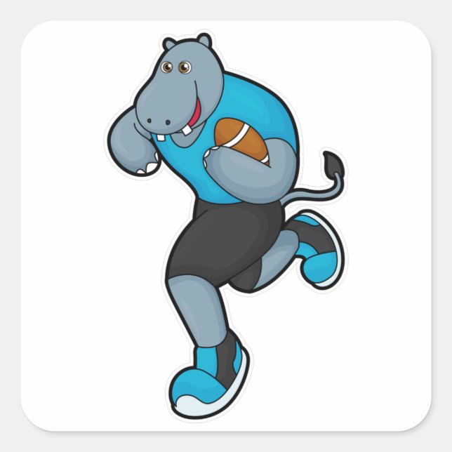 Sticker Carré Hippo comme joueur de football avec football (Devant)