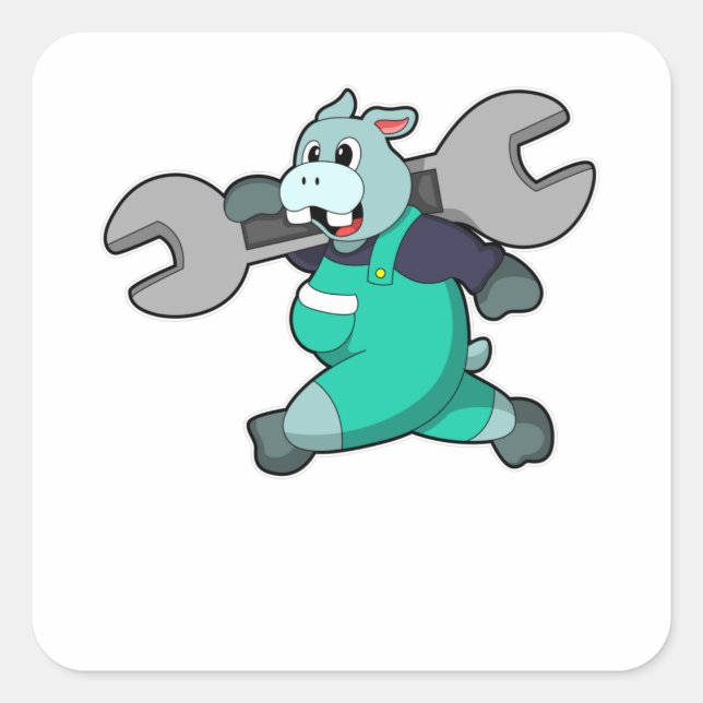 Sticker Carré Hippo comme mécanique avec clé (Devant)