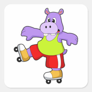 Sticker Carré Hippo comme patineur avec patins en ligne