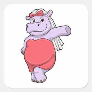 Sticker Carré Hippo en mariée avec Voile & Bow