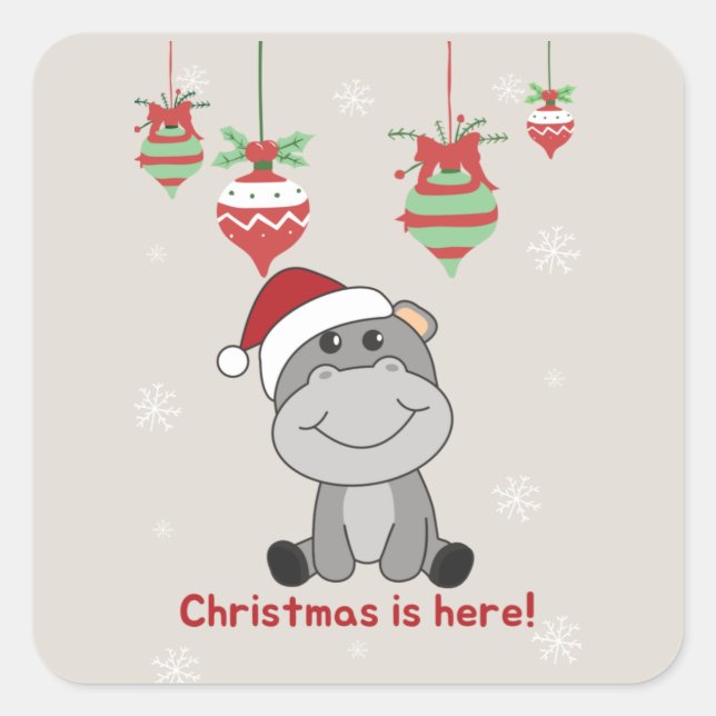 Sticker Carré Hippo Joyeux Noël Animaux d'hiver Hippopotames Car (Devant)