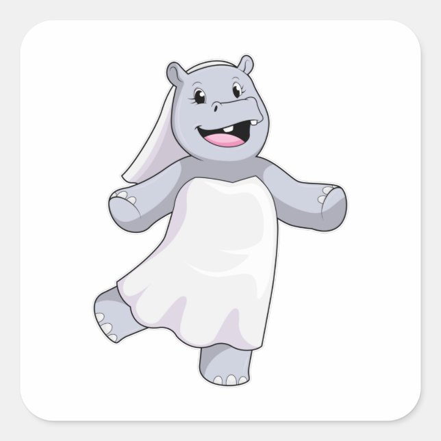 Sticker Carré Hippo, mariée au voile (Devant)