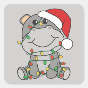 Sticker Carré Hippo Noël Animaux d'hiver Hippopotames Stick Carr