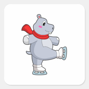 Sticker Carré Hippo Patinage sur glace Patins sur glace