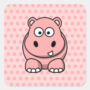 Sticker Carré Hippo rose mignon
