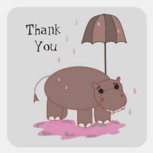Sticker Carré Hippopotame Brun Merci