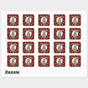 Sticker Carré Hippopotame mignon arbre de Noël animal de zoo Noë