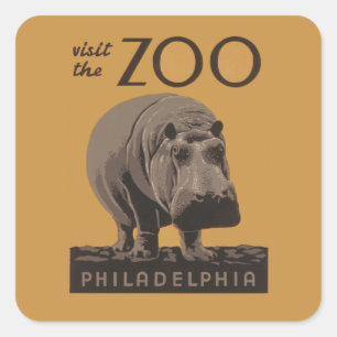 Sticker Carré Hippopotame vintage hippo zoo poster wpa