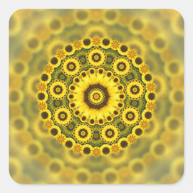 Sticker Carré Hippy Sunflower Fractal Mandala Motif (Devant)