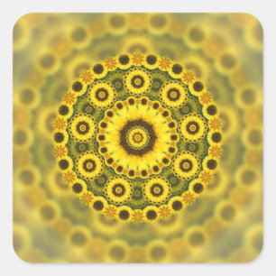 Sticker Carré Hippy Sunflower Fractal Mandala Motif