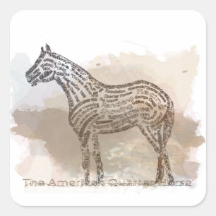 Sticker Carré Histoire du cheval quart américain dans Typograph