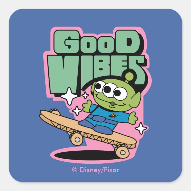 Sticker Carré Histoire du jouet | Little Green Men Good Vibes (Devant)