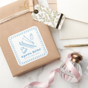 Sticker Carré Hiver Après Bébé Baby shower Bleu Levé À La Main