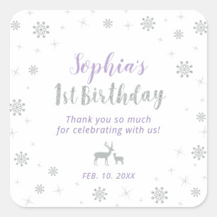 Sticker Carré Hiver, Argent & Purple 1er Anniversaire