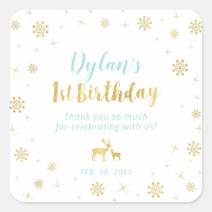 Sticker Carré Hiver Conderland, Custom Gold 1er Anniversaire aut