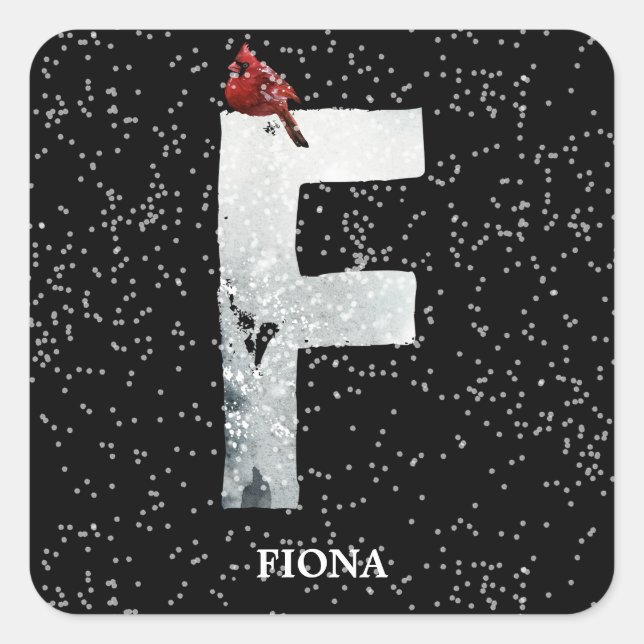 Sticker Carré Hiver Wonderland Alphabet F Monogramme | Oiseau ro (Devant)
