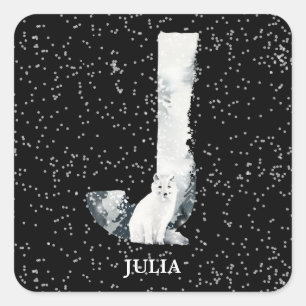 Sticker Carré Hiver Wonderland Alphabet J Monogramme   Loup de n