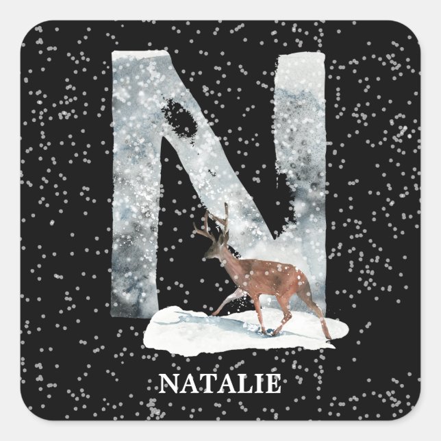 Sticker Carré Hiver Wonderland Alphabet N Monogramme | Reindeer (Devant)