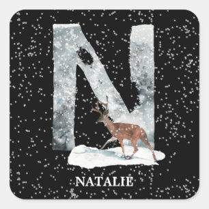 Sticker Carré Hiver Wonderland Alphabet N Monogramme   Reindeer