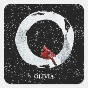 Sticker Carré Hiver Wonderland Alphabet O Monogramme   Oiseau ro
