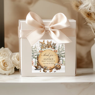 Sticker Carré Hiver Wonderland Baby shower des animaux de bois