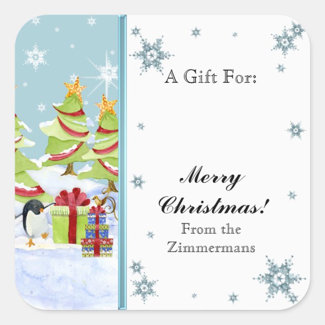 Sticker Carré Hivernal Whimsy mignonne bébé pingouin dans l'étoi (Devant)