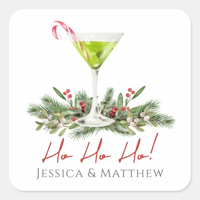 Sticker Carré Ho Ho Ho Candy Cane Cocktail Martini Couples (Devant)