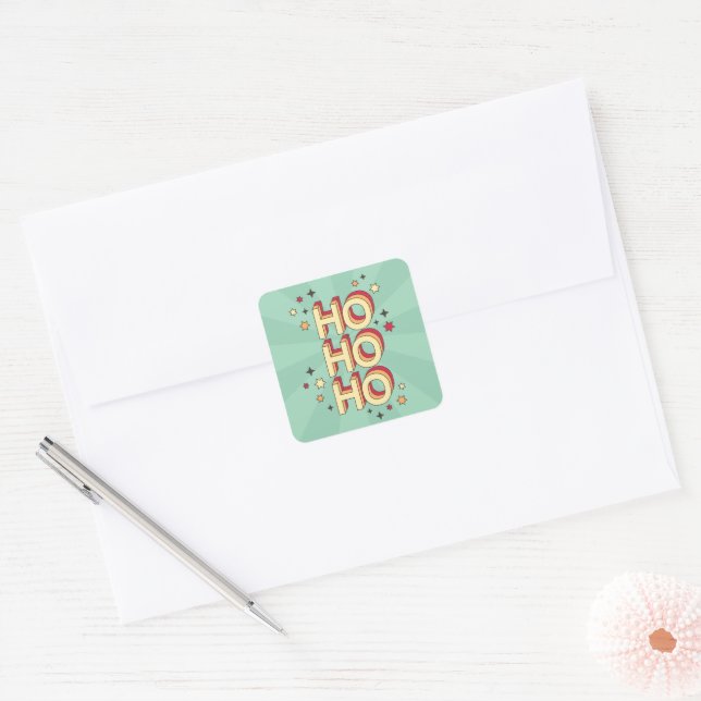 Sticker Carré Ho ho ho noël texte saisonnier et étoiles (Enveloppe)