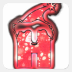 Sticker Carré Ho Ho Ho ! Père Noël Casquette Joyeux Noël étoile.