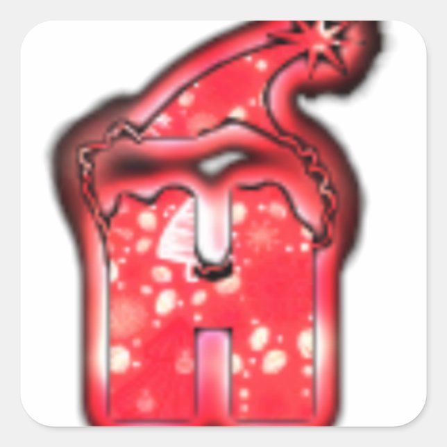 Sticker Carré Ho Ho Ho ! Père Noël Casquette Joyeux Noël étoile. (Devant)