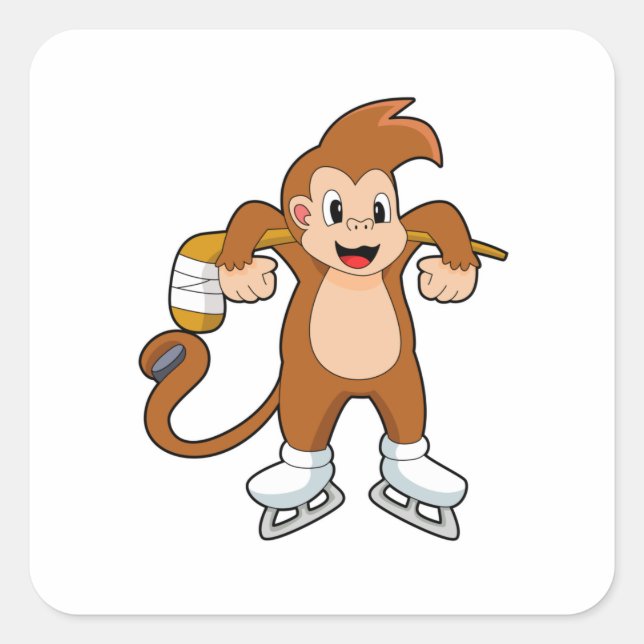 Sticker Carré Hockey sur glace singe bâton de hockey sur glace (Devant)