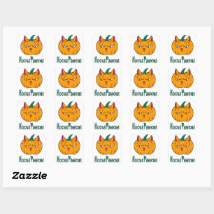 Sticker Carré Hocus pawcus Halloween citrouille ginger cat magie