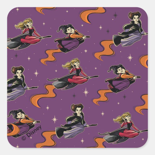Sticker Carré Hocus Pocus Flying Witch Motif (Devant)