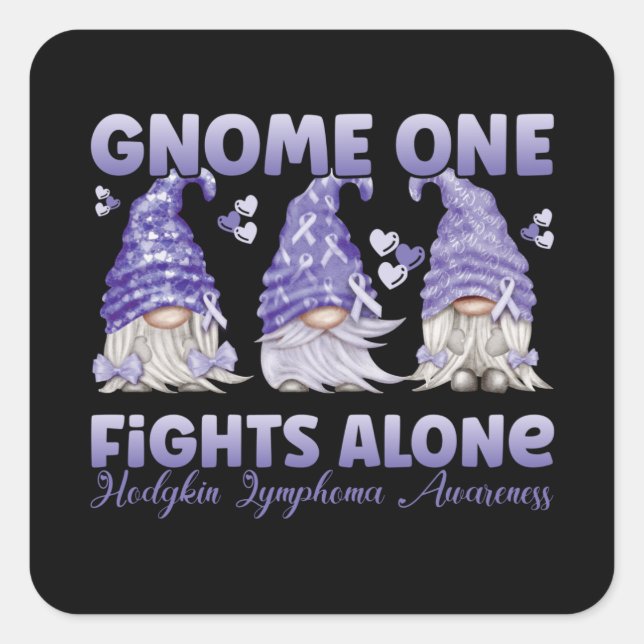 Sticker Carré Hodgkin Lymphoma Cancer Violet Ribbon Gnome (Devant)