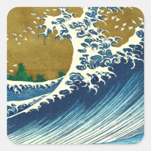 Sticker Carré Hokusai Grande Vague Japon Océan Vintage