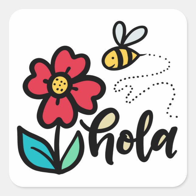 Sticker Carré Hola (Bonjour) Lettres Espagnoles, Jardin (Devant)