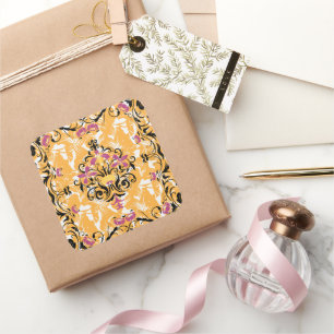 Sticker Carré Hollow Bloom – Fleurs noires et orange