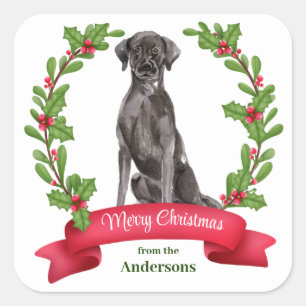 Sticker Carré Holly Banner Black Labrador Retriever Noël