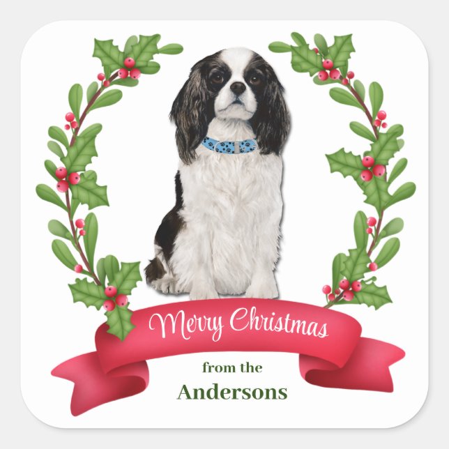 Sticker Carré Holly Banner Cavalier King Charles Spaniel Holiday (Devant)