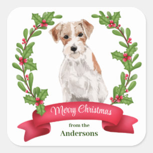 Sticker Carré Holly Banner Jack Russell Terrier Noël